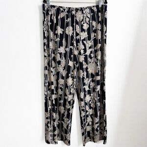 Bob Mackie Wearable Art Pants Womens Large Black Floral Pull On Tropical Beachy‎